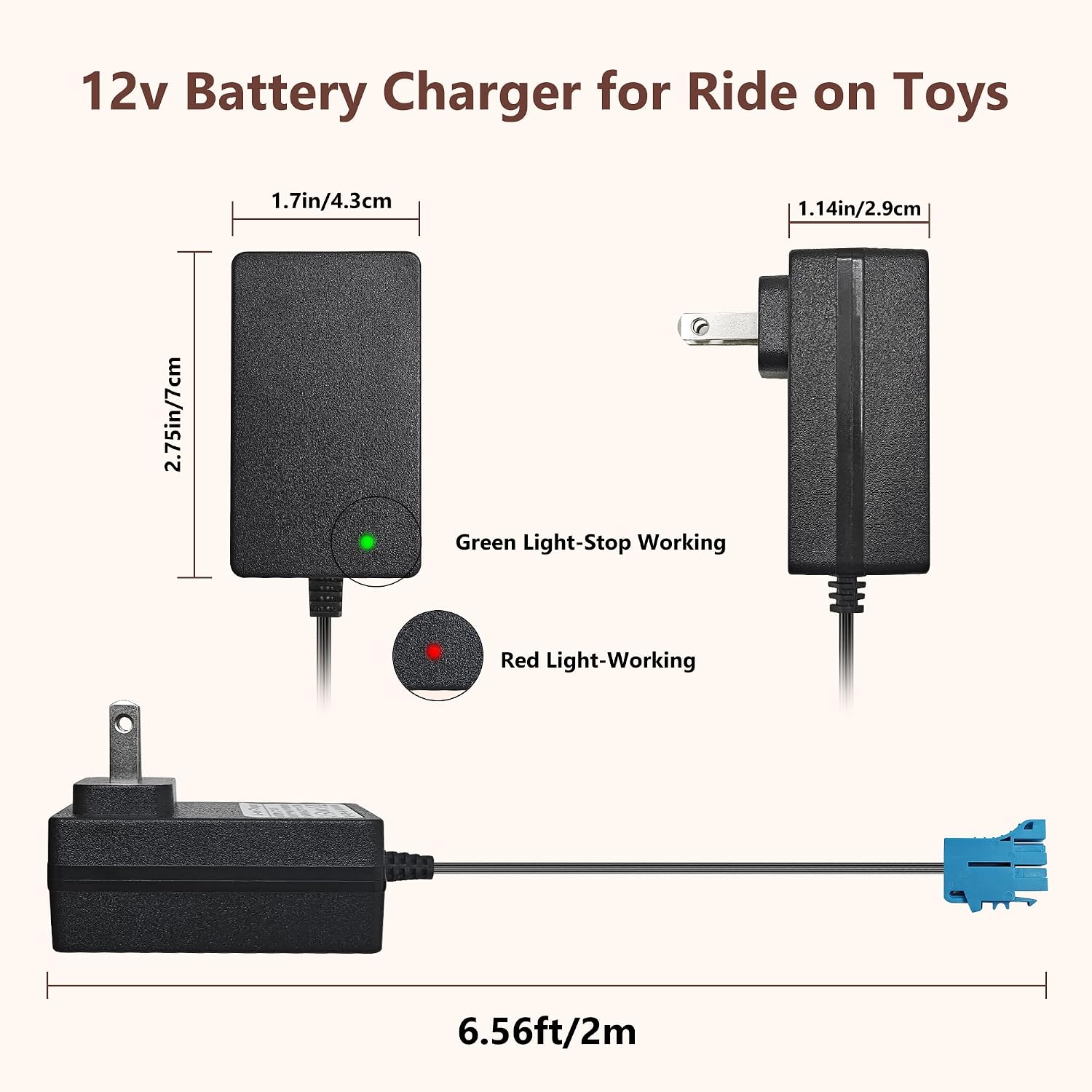 12V Battery Charger for Peg Perego 12 Volt Battery, Wire Harness Connector Compatible with Peg Perego Battery, Designed for John Deere Ground Force Tractor, John Deere Gator XUV Powered Ride On Cars