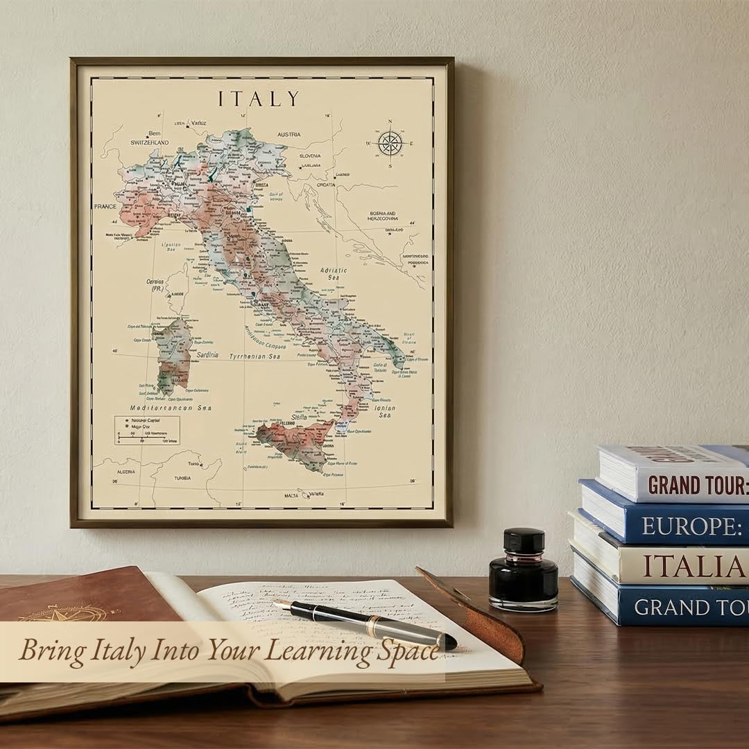 Amazon.co.jp: イタリアの地図壁アート - イタリアのビンテージ地図