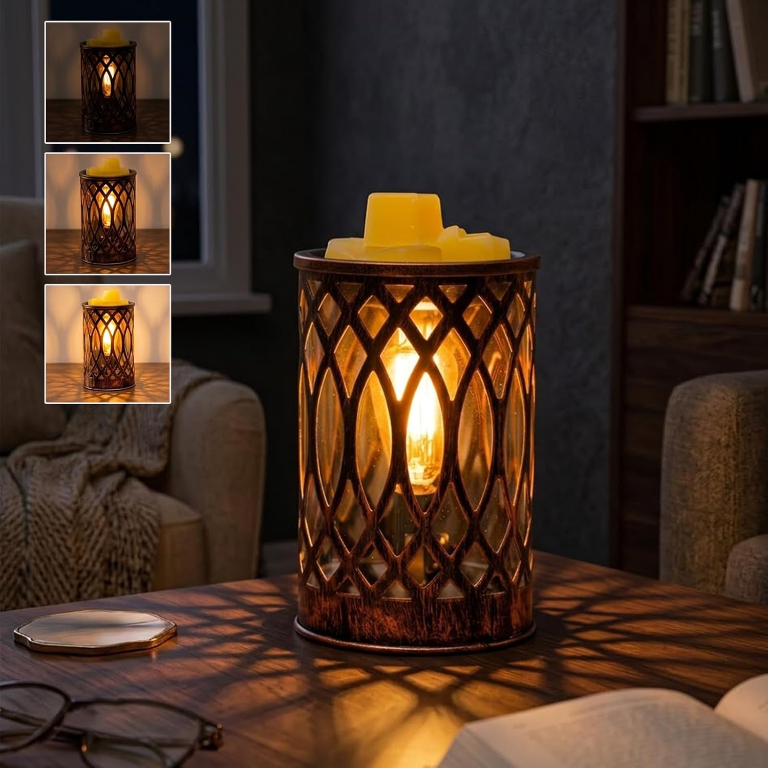 Candle Warmer Lamp, Electric Wax Melt Warmer with Timer & 3 Dimmable Brightness, Metal Cutout Fragrance Diffuser & Night Light, Fast Heating Scented Wax Burner for Home Decor Gifts