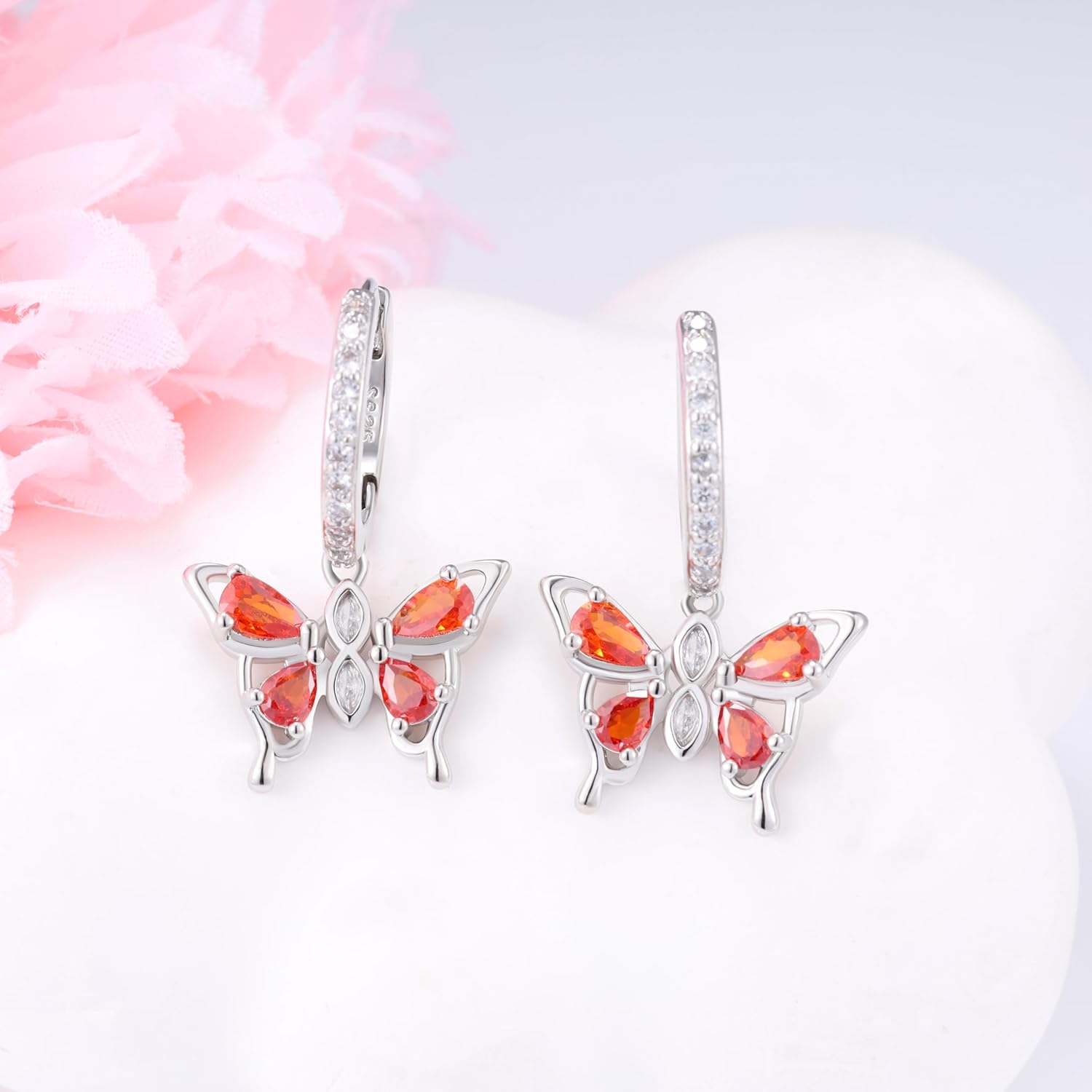Butterfly Earrings 925 Sterling Silver Butterfly Huggie Hoop Earrings for Women CZ Dangle Hoop Earrings Butterfly Birthstone Jewelry for Mother's Day Valentine Birthday Gifts - Image 3