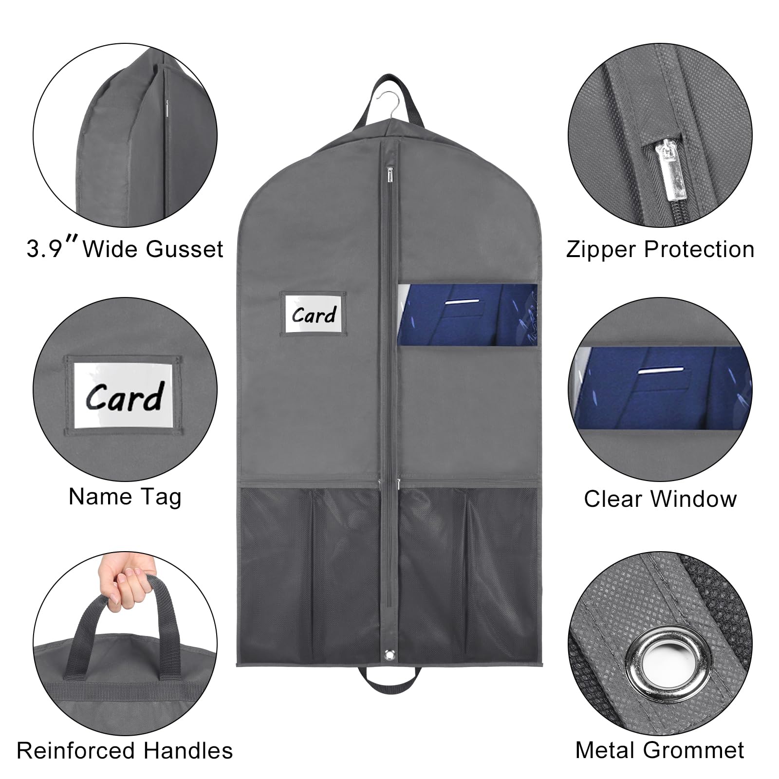 Zilink Bolsas de traje de 43 pulgadas para almacenamiento de armario y viajes, bolsas de ropa colgantes reforzadas para hombres, cubierta de traje para viajes con asas para abrigos, chaquetas,