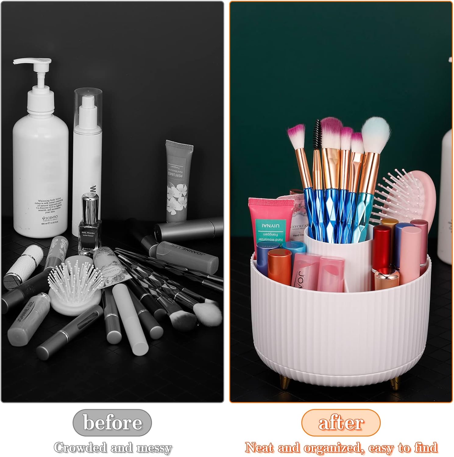 Rotating Makeup Organizer, 360° Spinning Make up Stand, 5 Slot Makeup Brushes Cup and Pencil Pen Holder, for Vanity Decor, Bathroom Countertops, Desk Storage Container, Cosmetic Display Cases(White) 6 71PgNqOW6dL. AC SL1500