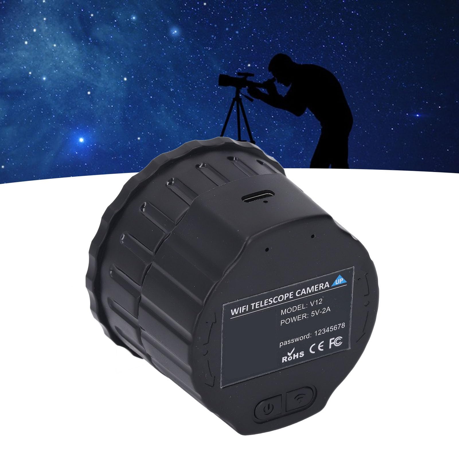 Telecamera WiFi, Oculare Elettronico Wireless, Registrazione Video 2K e Foto da 24 MP per Telescopi da 24 Mm-50 Mm, per Astrofotografia, Birdwatching (Nessuna memoria)