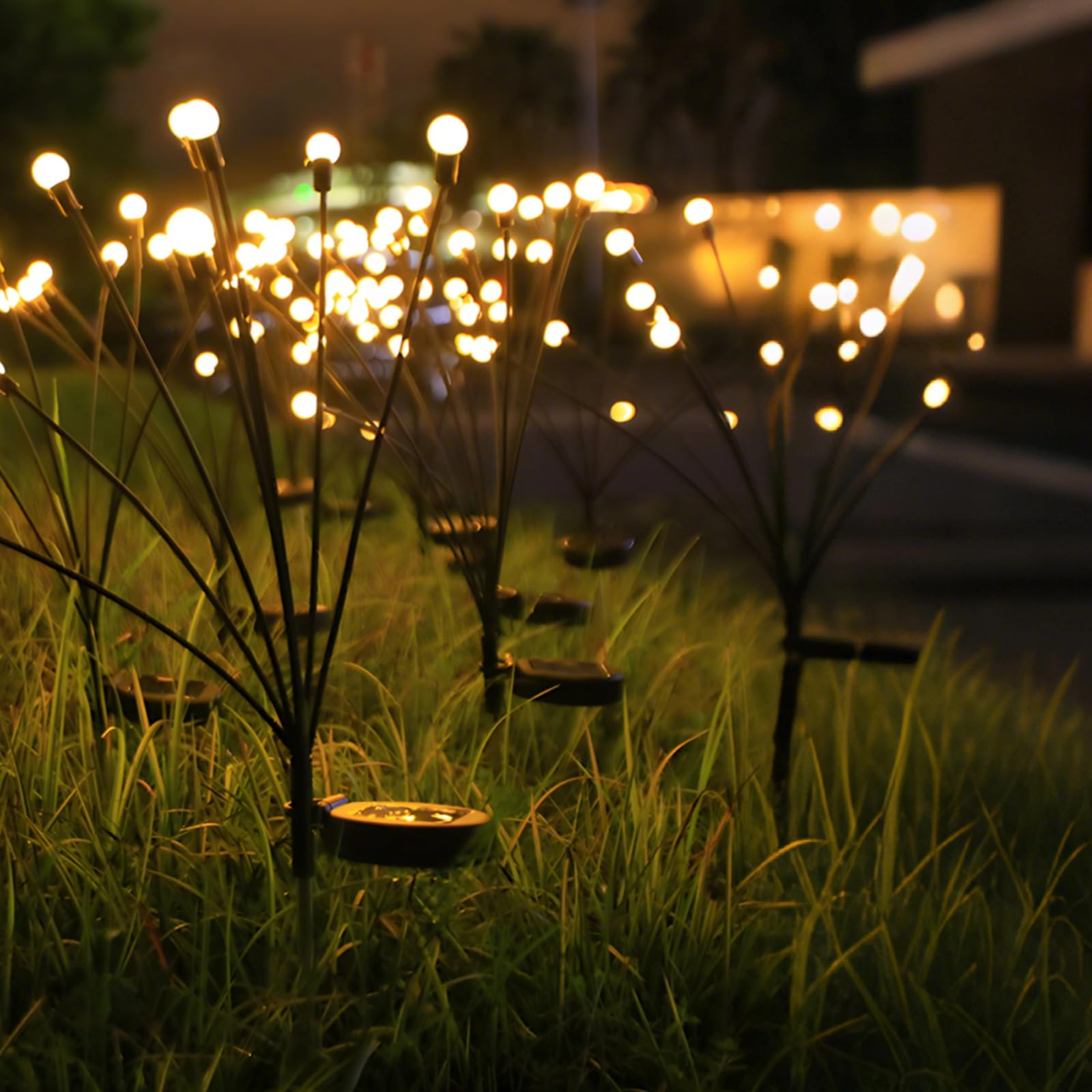 8 Stück Solar-Gartenlichter, Glühwürmchen-Lichterkette, solarbetrieben mit wasserdichtem Design, 8 Blitzmodi, 6 LEDs, für Terrasse, Garten, Balkon Dekor
