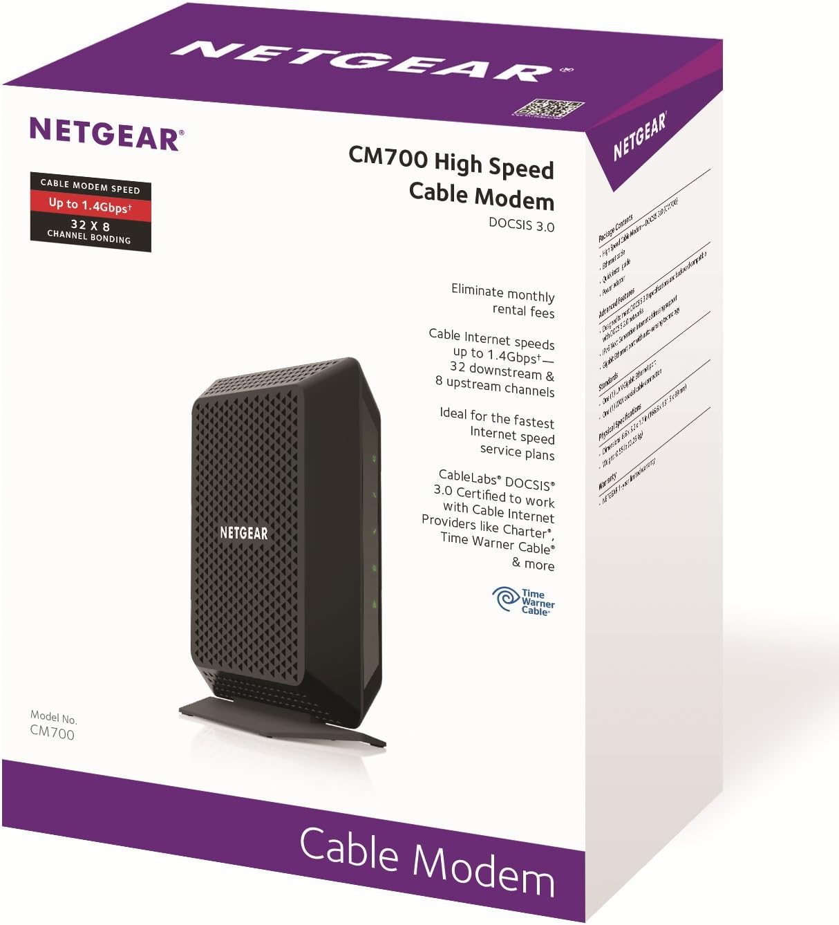 Best Seller NETGEAR CM700 (32x8) DOCSIS 3.0 Gigabit Cable Modem. Max download speeds of 1.4Gbps. Certified for XFINITY by Comcast, Time Warner Cable, Charter & more (CM700)