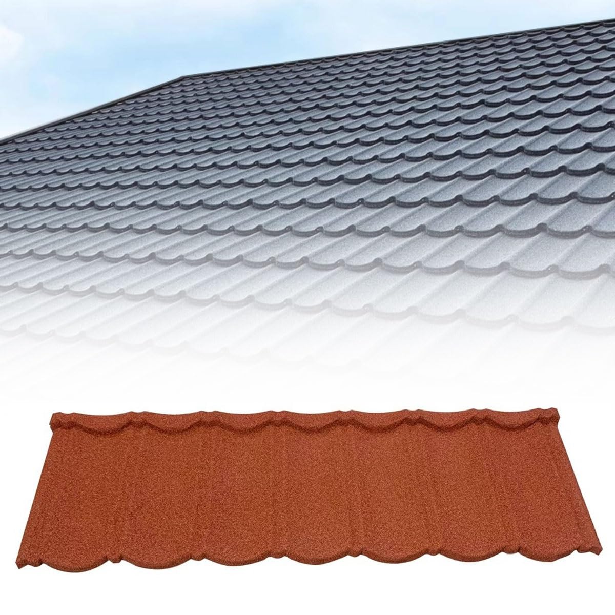Metal Roofing Shingles 52.7" x 16.5", Corrugated Galvanized Steel Roofing Panels, Architectural Roof Tiles for Outdoor Storage Shed, Garage, Barn, Carport, Waterproof Roof Cover(A)