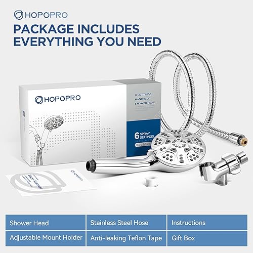 Miniatura 7 de Juego de ducha de mano de 6 funciones Hopopro. Ducha de alta presión. Juego de ducha de mano de alto flujo con soporte de manguera de 59 pulgadas.
