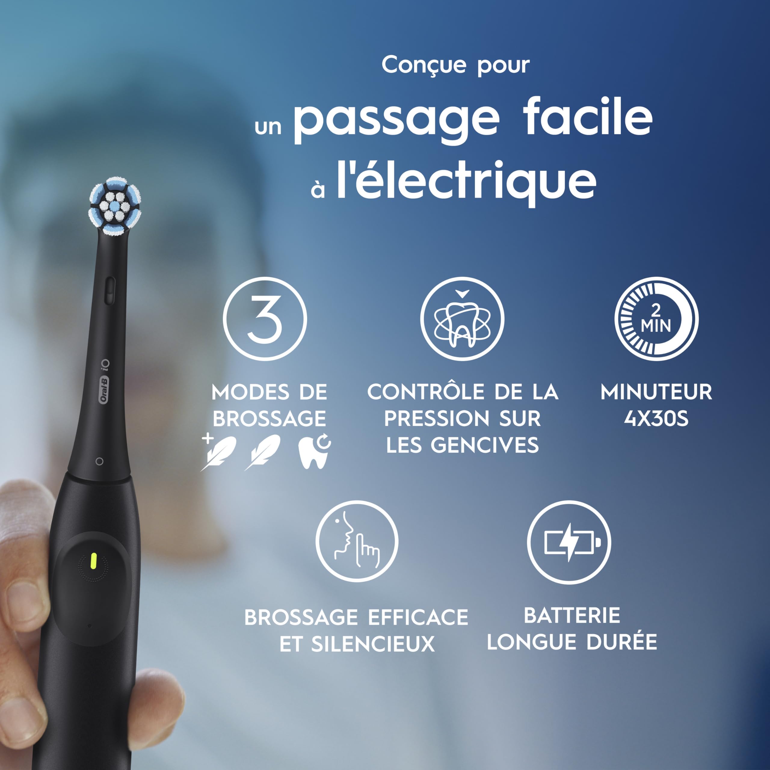 Oral-B iO 2 Duo Brosses A Dents Electriques Pour Adultes, Noire et Vert Forêt, 3 Modes De Nettoyage, Doux Pour Les Gencives, Brossage Souple, 2 Brossettes Oral B De Rechange, Chargeur Blanc