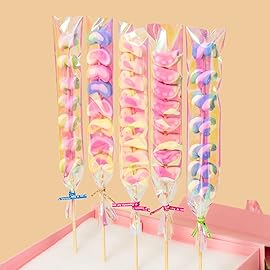 Cherodada 2x10 Inch Iridescent Cellophane Bags, with Twist Ties, Treat Bags for Candy Cookie Goodie Chocolates, And Popcorn