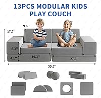 Vista 17 de 12 sofás modulares de juego para niños con 2 bolas y túnel, sofás de juego para niños pequeños para sala de juegos, sofás modulares para juego
