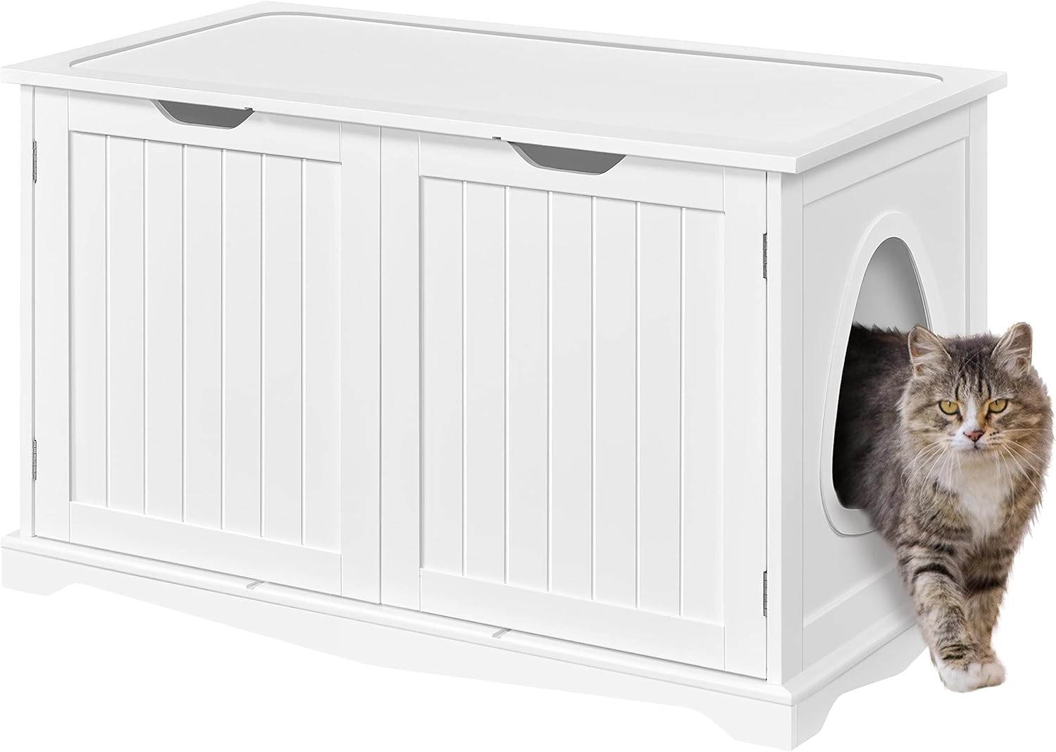 Topeakmart Cat Litter Box Enclosure, Hidden Kitty Washroom Bench Wooden Litter Box Cover Modern Cat Furniture