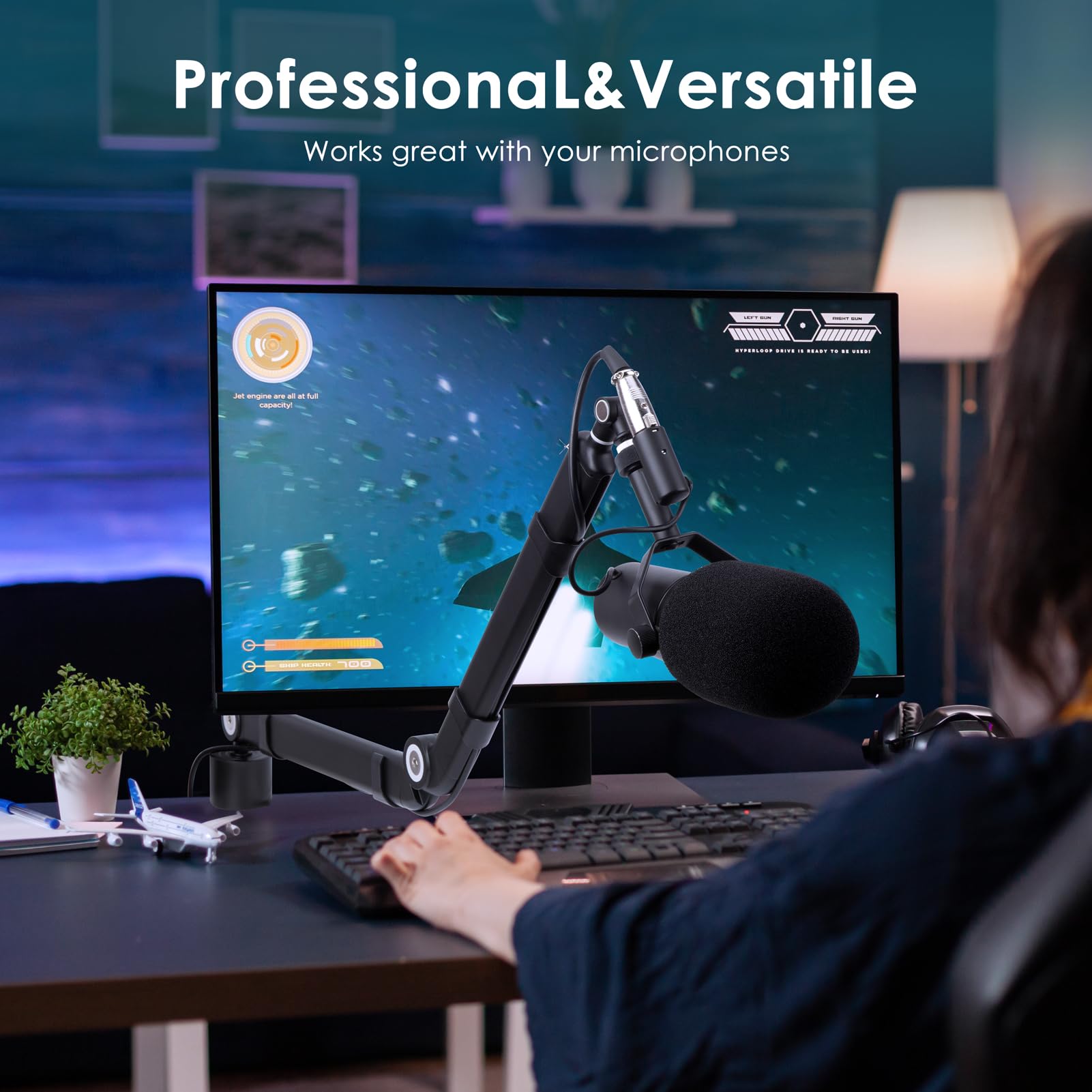 Youshares - Braccio per microfono SM7dB con protezione antipop - Supporto per braccio girevole in metallo compatibile con Shure SM7dB, supporto per microfono, braccio da tavolo con 5 giunti regolabili