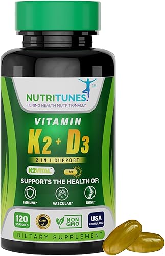 Vitamina K2 + D3 (120 cápsulas blandas) Suplemento de vitamina D3 K2 Apoya la salud cardiovascular y ósea Sin OMG Sin alérgenos 120 cápsulas