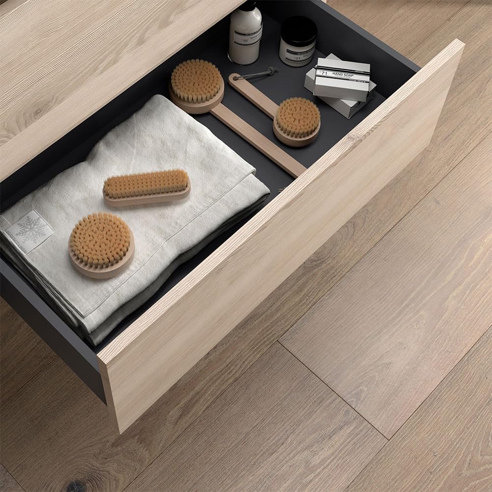 Inbagno Mobile bagno sospeso 90 cm rovere bali con top per lavabo, 2 cassetti con chiusura soft-close, Linea GAYA