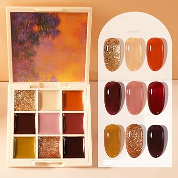 9Colors Solid Nail Gel Palette Pudding Cream Gel Nail Polish with Brush Nail Polish Gel UV LED Gel Solid Cream Highly Pigmented Gel Pudding Gel Polish 01