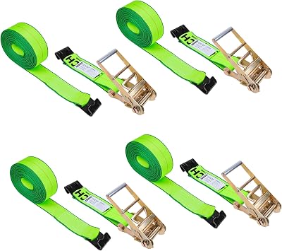 4" x 40 Flat Hook Ratchet Straps, 4 Pack | Heavy Duty 4 inch Tie Down Straps for Flatbed Trailer, Truck, Pickup Cargo Control, 20,000 Lbs Breaking Strength