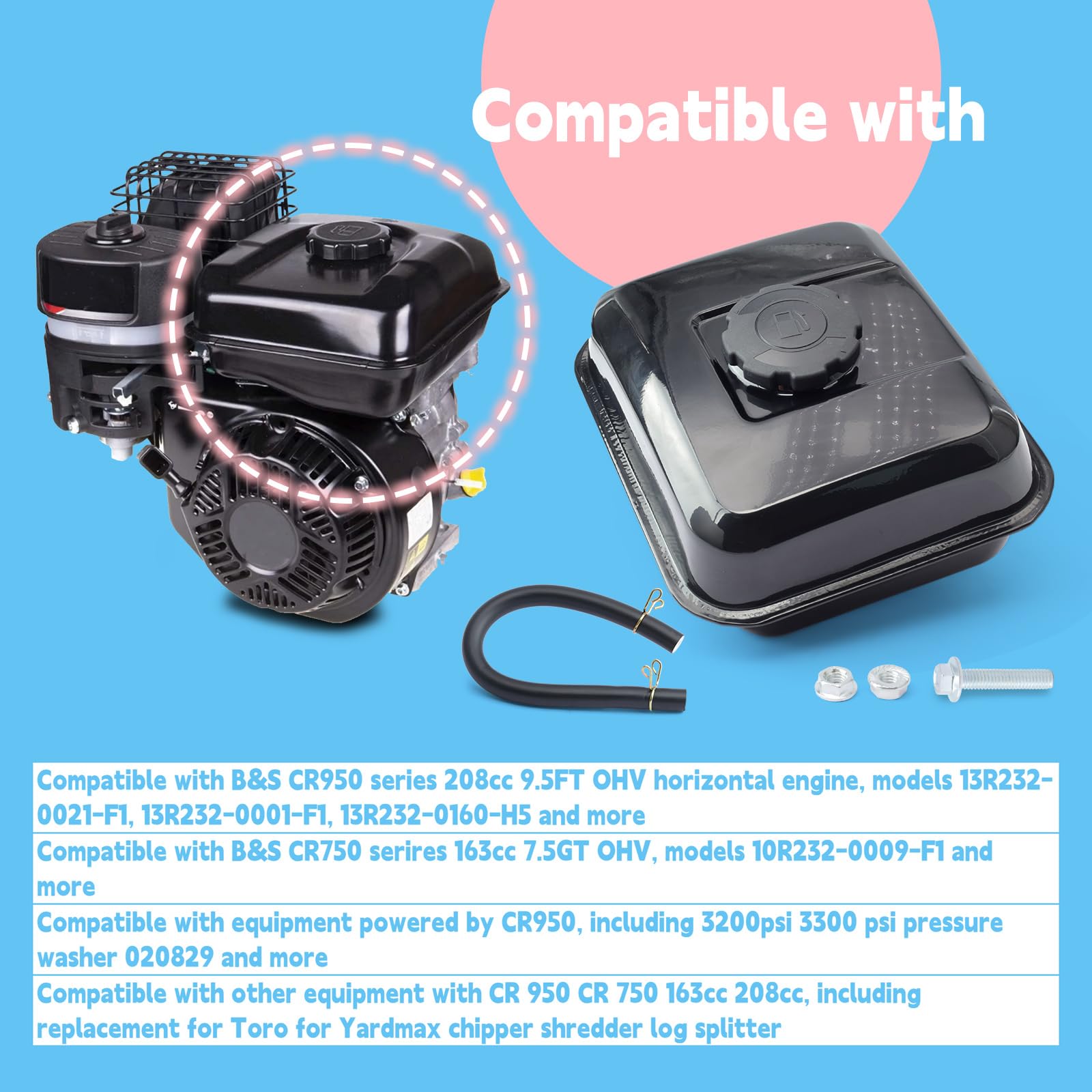 Depósito de combustible de gas compatible con Briggs & Stratton CR950 CR750 208cc 163cc 5HP 6.5HP OHV horizontal motor lavadora a presión trituradora trituradora divisor de troncos