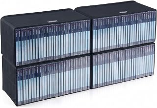 LIOVODE CD Storage Box Stackable CD Case Holder Organizer Rack, 4 pack