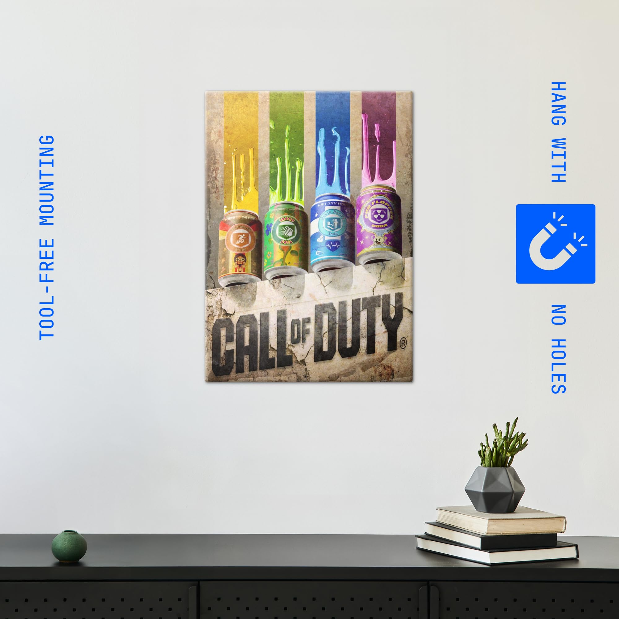 Displate Metall poster Call of Duty Perk-a-Cola Cans Wandkunst Deko Größe M | Bild Plakate für Schlafzimmer Dekor, Geschenke. Magnetische Befestigung Wandposter, Wanddeko. Metall Wandkunst.
