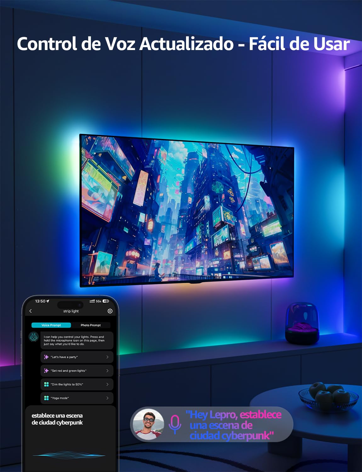 Lepro S2 AI Tira LED 10M RGB, Fonciona con Alexa y Google Assistant, Control de WiFi y Bluetooth y Segmentado, Diseñador de Iluminación AI Personalizado, Sincronización Música, Luz para Fiesta, Gaming