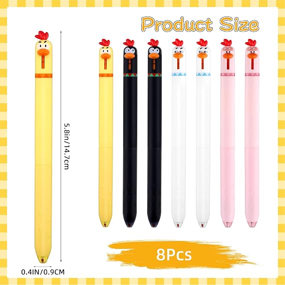8Pcs Funny Chicken Pen Cute Ballpoint Pens Black Bulk Fine Point Cartoon Novelty Pen Funny Pens for Adults Coworkers Office Desk Accessories for Women Teacher Office Supplies Birthday Gifts