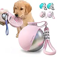 Dog Water Bottle, 10oz Stainless Steel Portable Dog Water Bottle with Foldable Silicone Bowl, 2-in-1 Portable Dog Water Bowl for Water & Food, Water Dispenser for Dogs Walking (Pink)