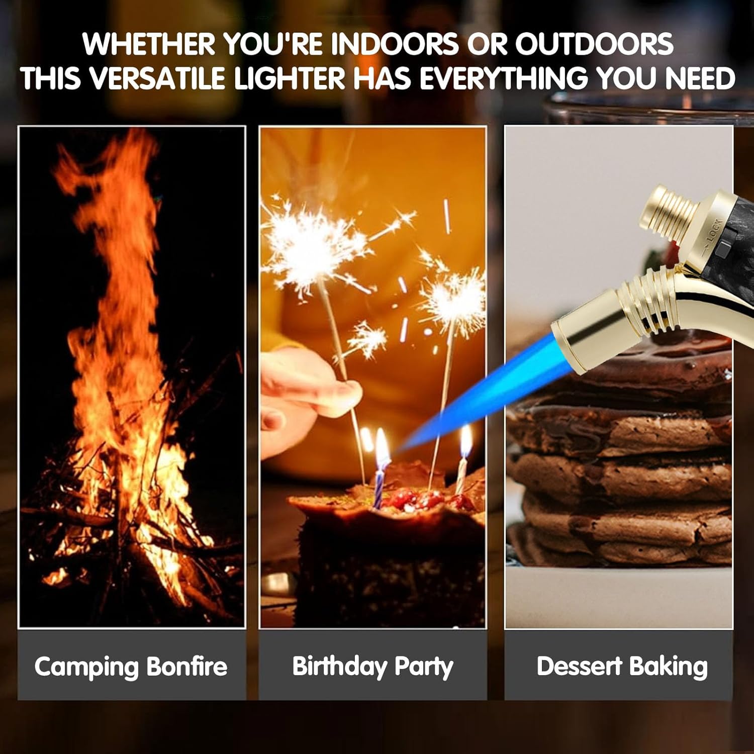 Butane Torch Lighter, Refillable Jet Flame Lighter with Safe Fire Lock Transparent Air Window Windproof Adjustable Flame Butane Torch Lighter (Butane Not Included)