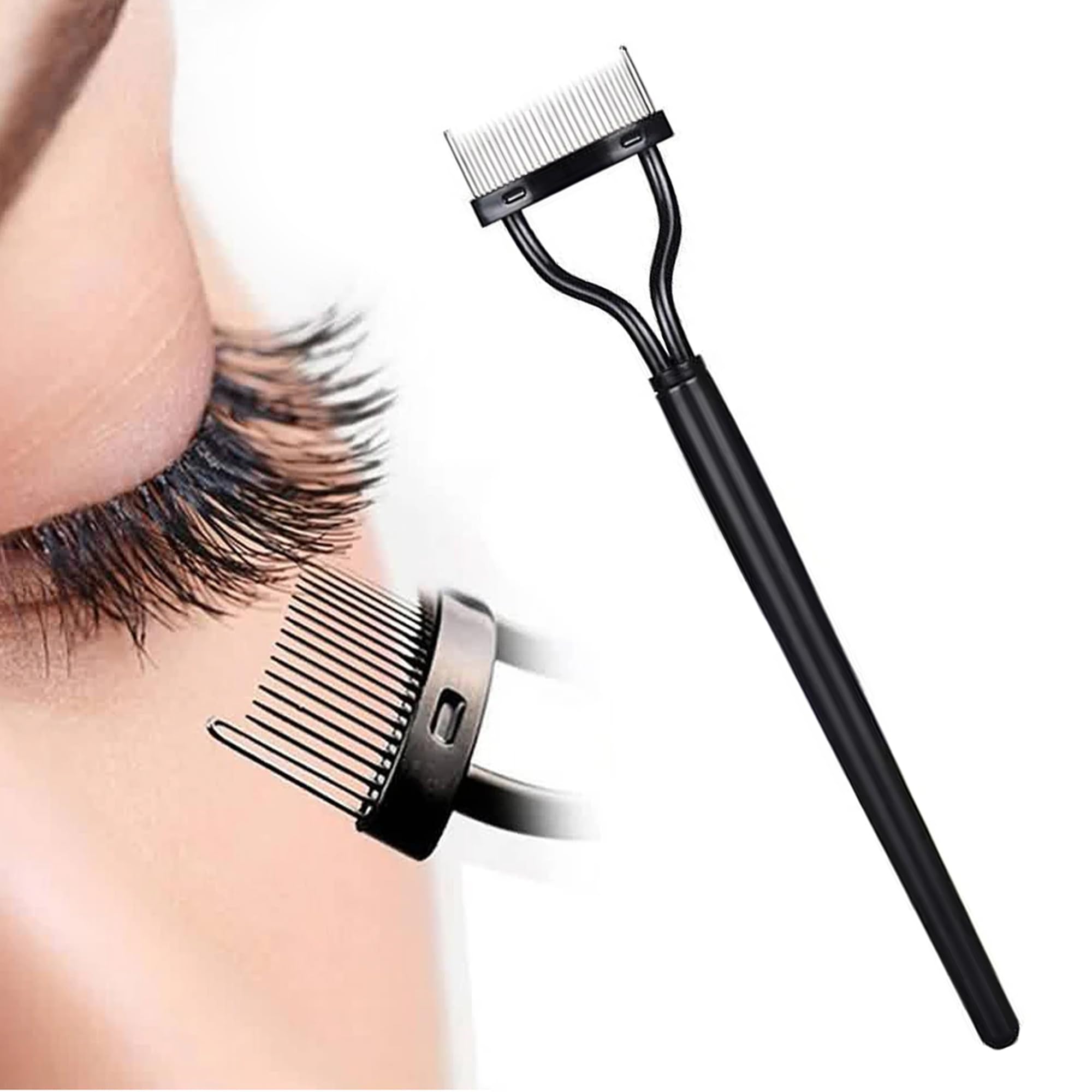 Homeaura Professional Eyelash Comb, Stainless Steel Needle Mascara Guide Applicator, Eyebrow Brush Curler Cosmetic Tool, Black-image-16