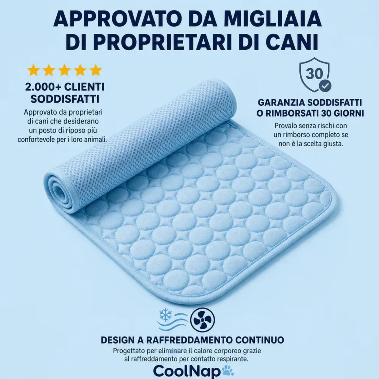 Coolnap tappetino per cani rinfrescante gel auto-raffreddante estivo (Blu, 2XL - 150x100cm)