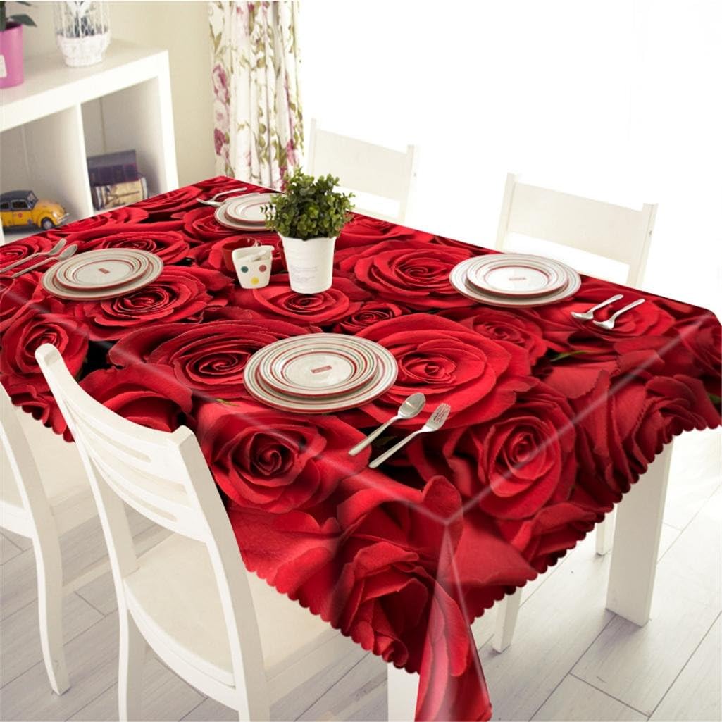 GFYWZ Polyester Tablecloth 3D Visual space A lot of red roses Digital printing Dust-proof Tasteless Rectangular Wedding Banquet Decoration Table Cover Various Sizes Washable , b
