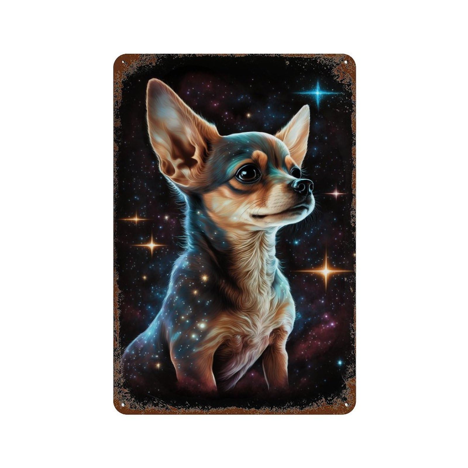 Space Pup Cosmic Canine Art -4 Distressed Metal Wall Sign 11.8"x7.9", Ideal for Pub, Kitchen And Man Cave Decor