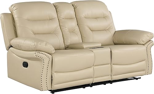 Miniatura 14 de Blackjack Furniture Andrews - Sofá reclinable de cuero tapizado con cabeza de clavos tradicional tapizada con tapizado y ribeteado, sofá biplaza de