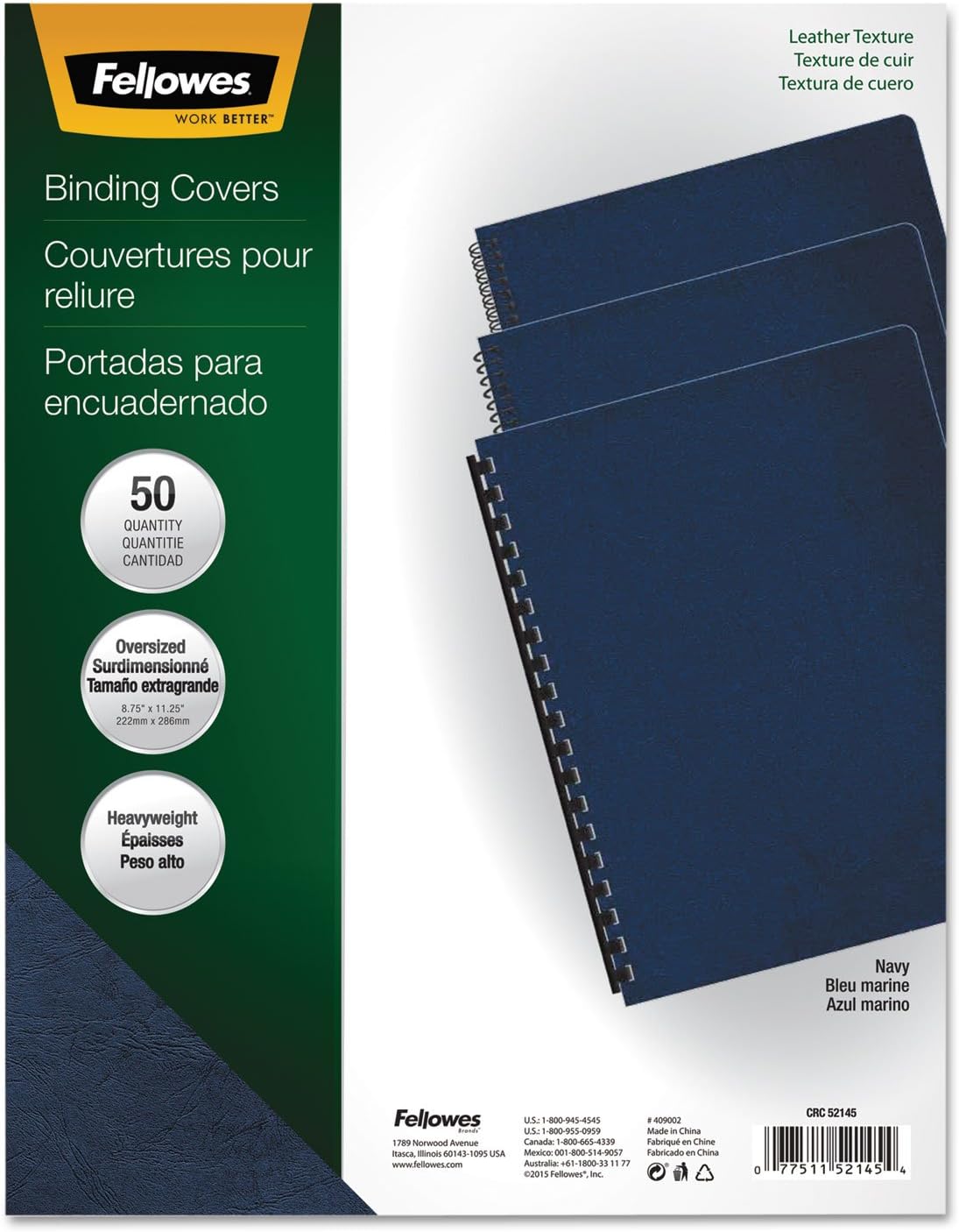 Fellowes Executive Presentation Cover, 11-1/4 Inch x 8-3/4 Inch, 50 per Pack, Navy (52145)