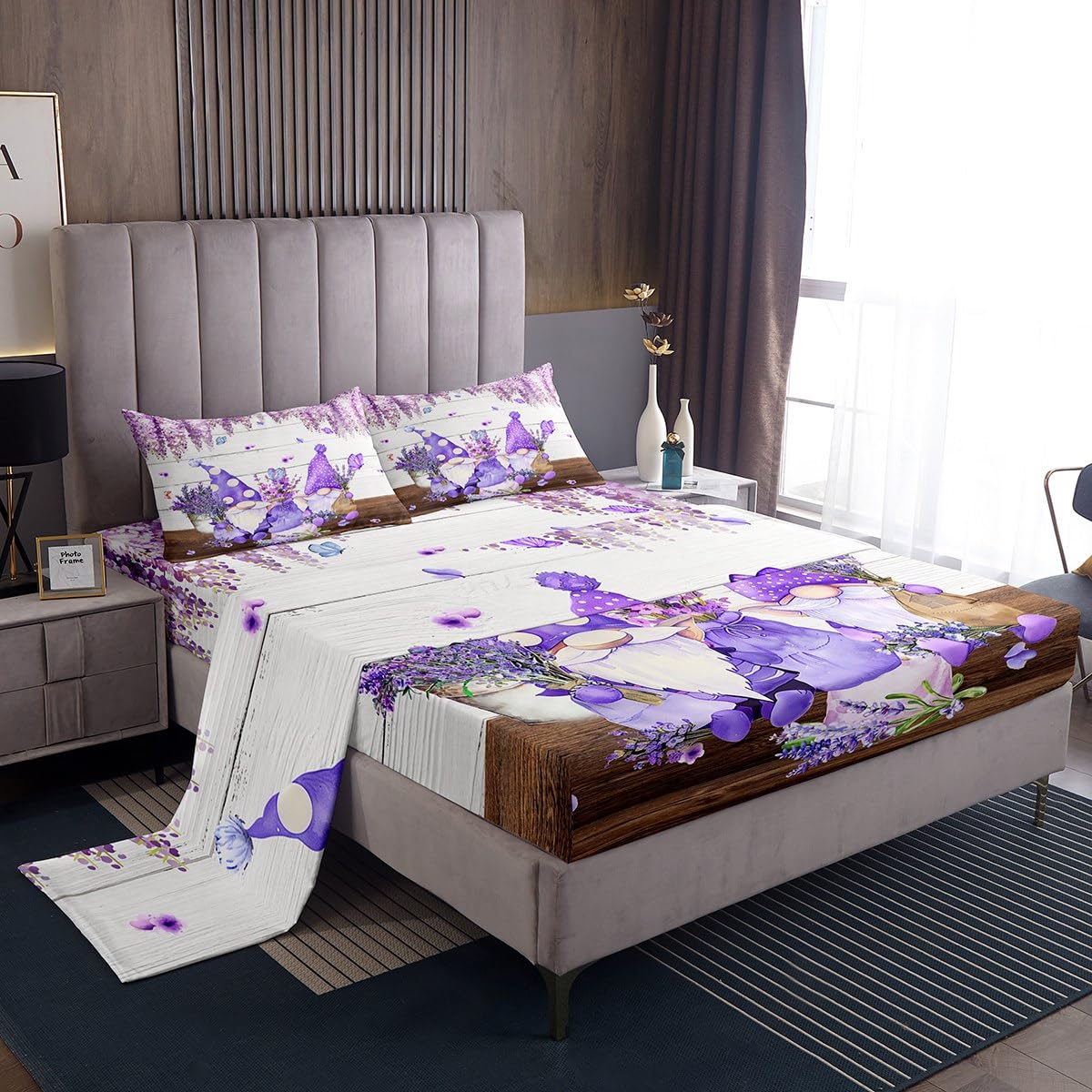 Parure de lit motif lavande avec drap-housse poches profondes
