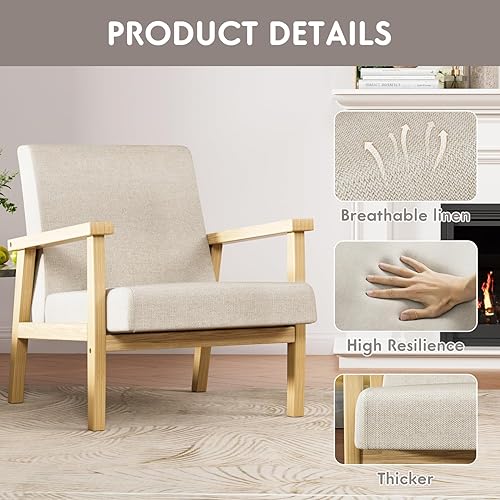 Miniatura 6 de YESHOMY Silla decorativa moderna Mid-Century con marco de madera maciza y cojín grueso para sala de estar, dormitorio, oficina en casa, juego de 2,