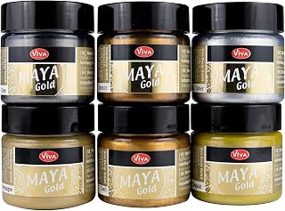 LM-Kreativ - Maya Gold Set by Viva Decor (Glamour, 6x1,52 Fl oz) metallic acrylic paint sets- metallic paint with intense color depth - for all surfaces – rich pigments, non-toxic - made in germany