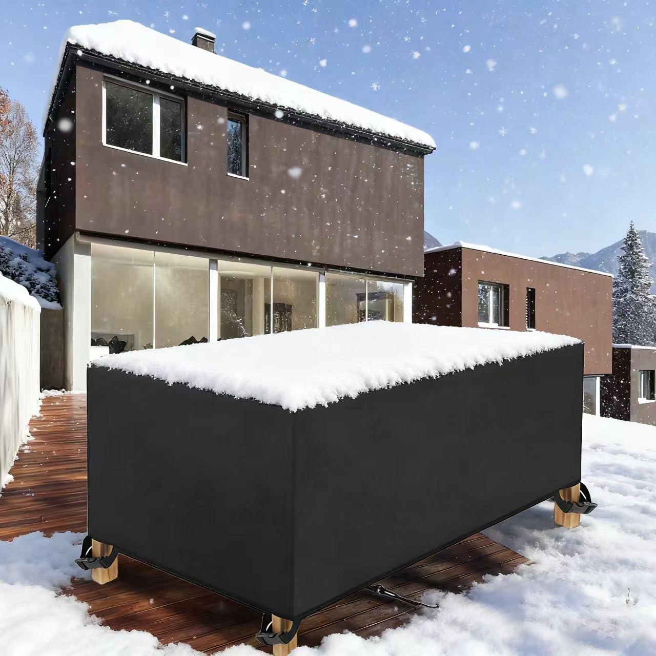 Auwuua Black Extra Large Garden Furniture Covers 300X150x110cm/Lxwxh 420D Outdoor Patio Rattan Table Covers Windproof, Waterproof, Anti-Uv For Chair And Table Rattan Sofa Cover,