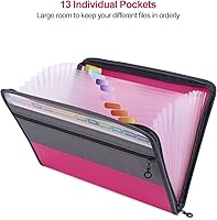 Vista 2 de MEGREZ Carpeta de archivos de papel A4 con 13 bolsillos, carpeta de acordeón con organizador de carpetas de archivos con cremallera para oficina