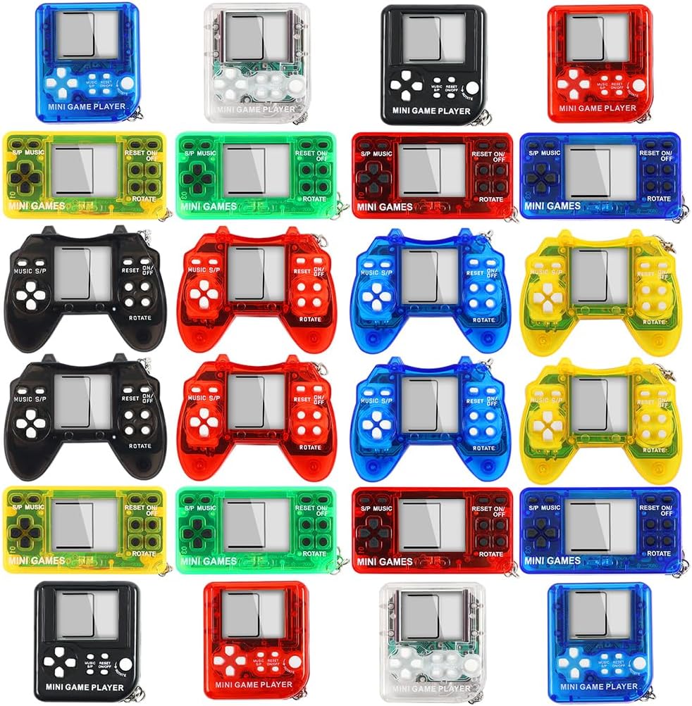 24pcs Video Game Party Favors, Mini Gaming Party Favors, Video Game Keychains, 8-bit Handheld, Birthday Party Supplies for Kids, Return Gifts for Birthday Party Decorations Supplies