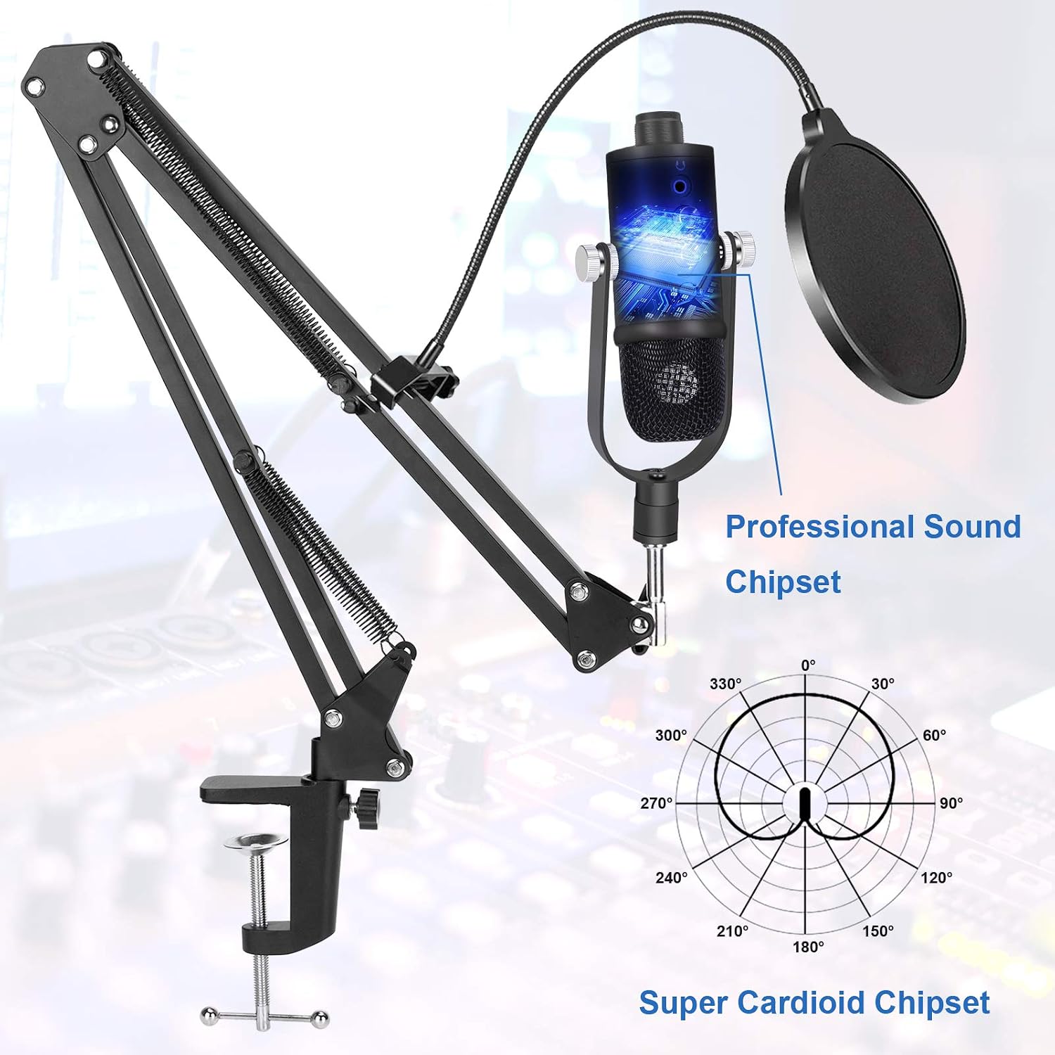 Professional USB Microphone Kit, Podcast Condenser Mic for Mac/PC/Smartphone, Low Noise Microphone with Mute key for YouTube, Recording, Gaming, Streaming, Mic Bundle with Adjustment Arm Stand