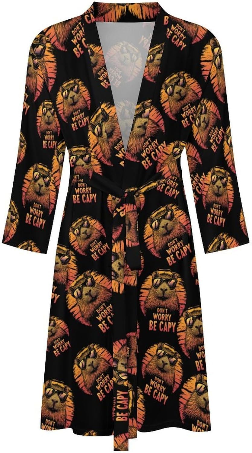 Capybara Don't Worry Be Capy Mens Robe Long Bathrobe for Women Bath Robes Lightweight Soft Printed Sleepwear