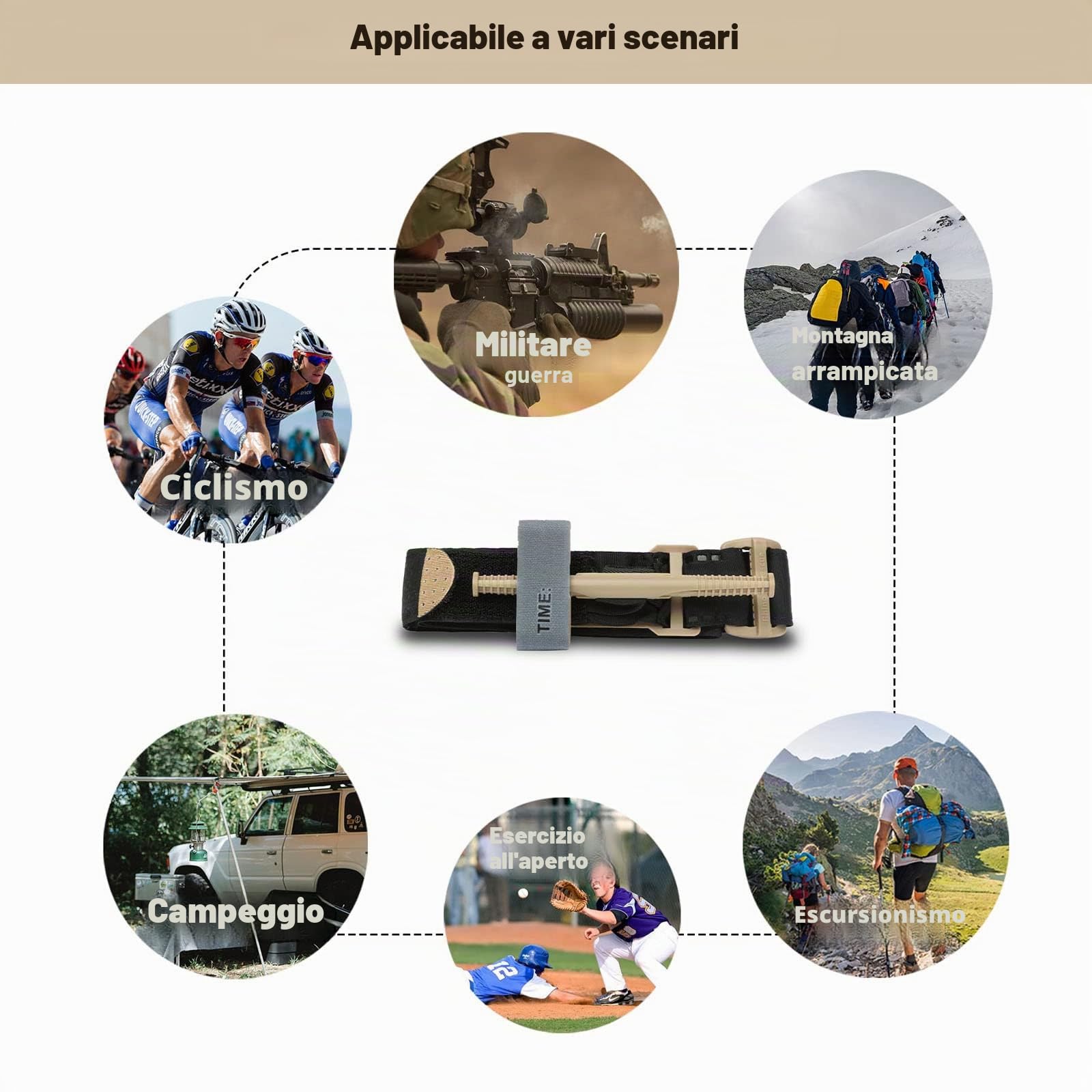 RHINO RESCUE Laccio Emostatico con Supporto Nero, Kit di Pronto Soccorso, EMT Mil-Spec Tactical con verricello, IFAK
