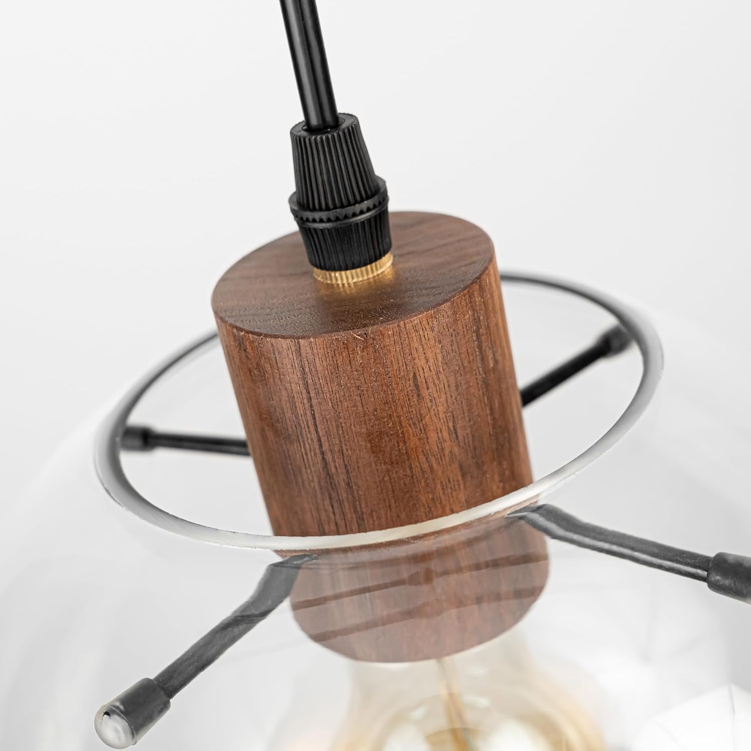 AUTO Adjustable Height H-Type Track Lighting Pendants with Modern Clear Glass Globe Shape Hand-Made Shade,3-Lights 4ft Cord Wood Finished E26 Socket Restaurant for Rent Room Customizable