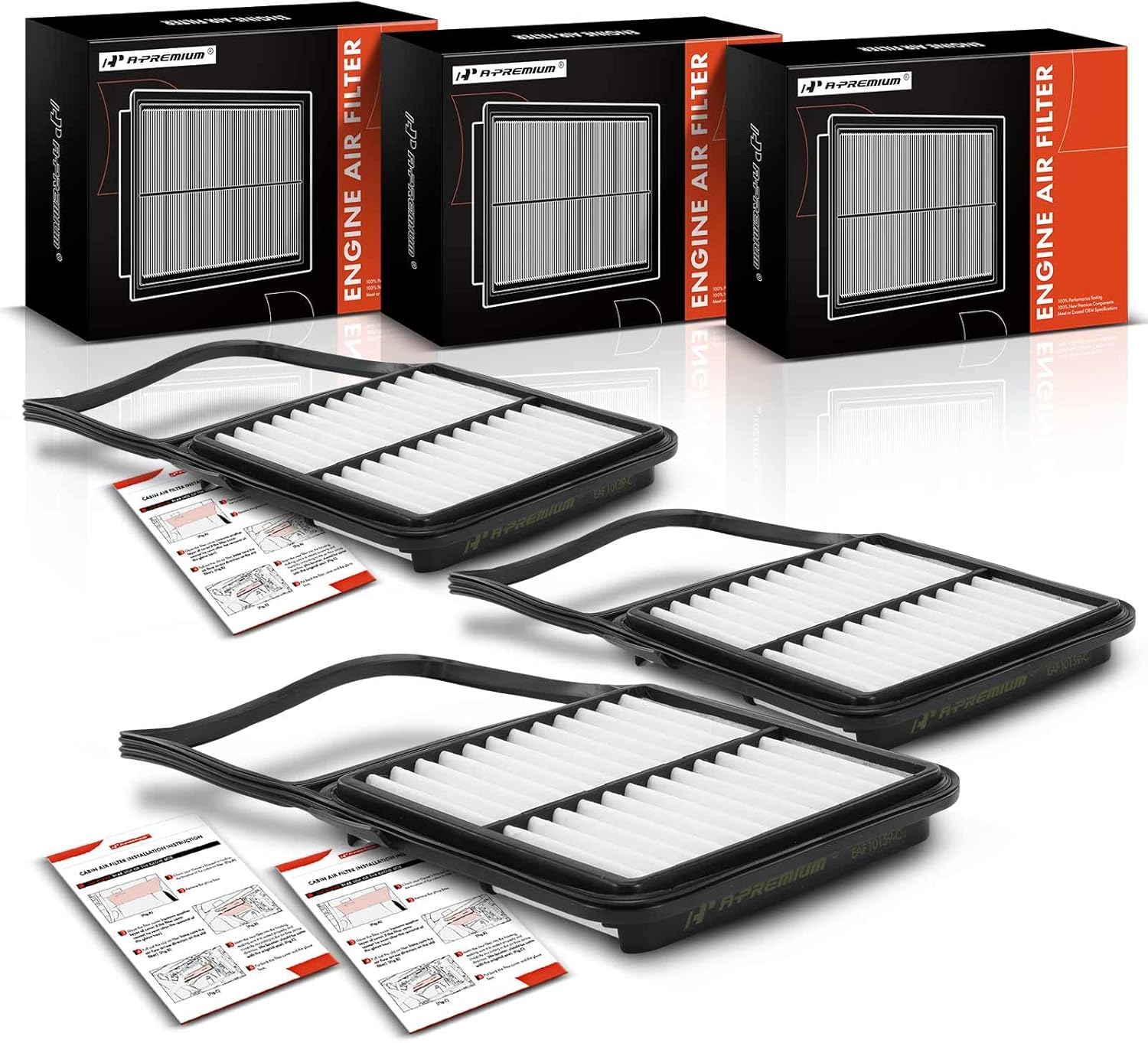 A-Premium 3-PC Engine Air Filter - Compatible with Toyota Prius 2004 2005 2006 2007 2008 2009 - L4 1.5L- Replace# 17801-21040