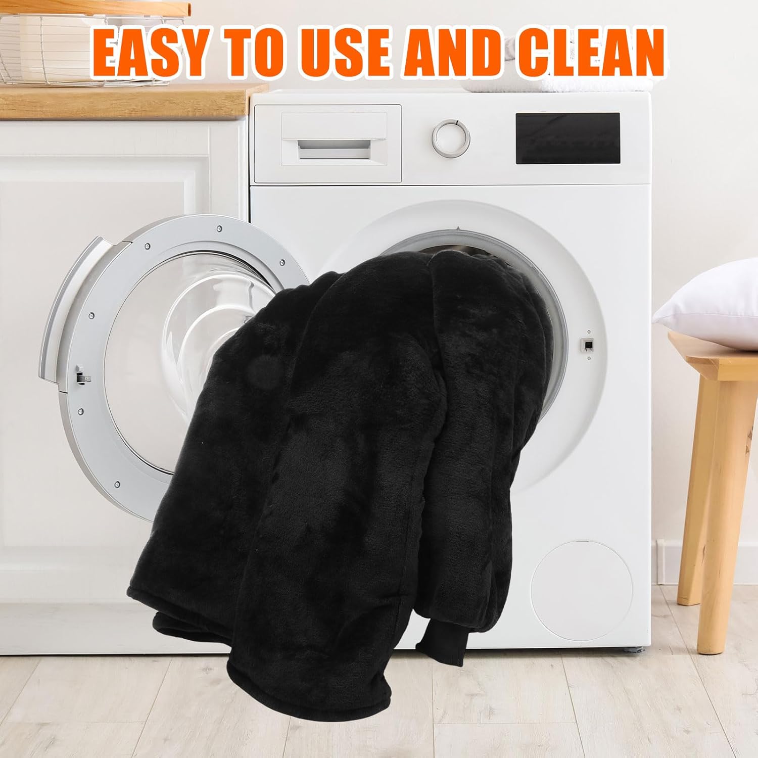 Heated Blanket Wearable Hoodie USB Oversized Heated Sweatshirt for Women with Giant Pocket 3 Heating Levels(Black,No Pattern) - Image 7