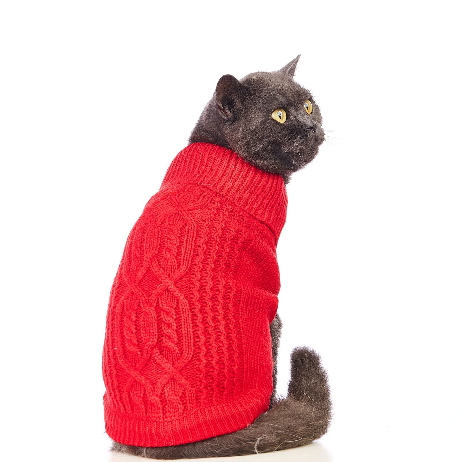 ELECDON Cats Knitted Sweaters, Cat Sweater Turtleneck Knitted Sleeveless Cat Clothes Warm Winter Kitten Clothes Outfits for Cats or Small Dogs in Cold Season (Red L)