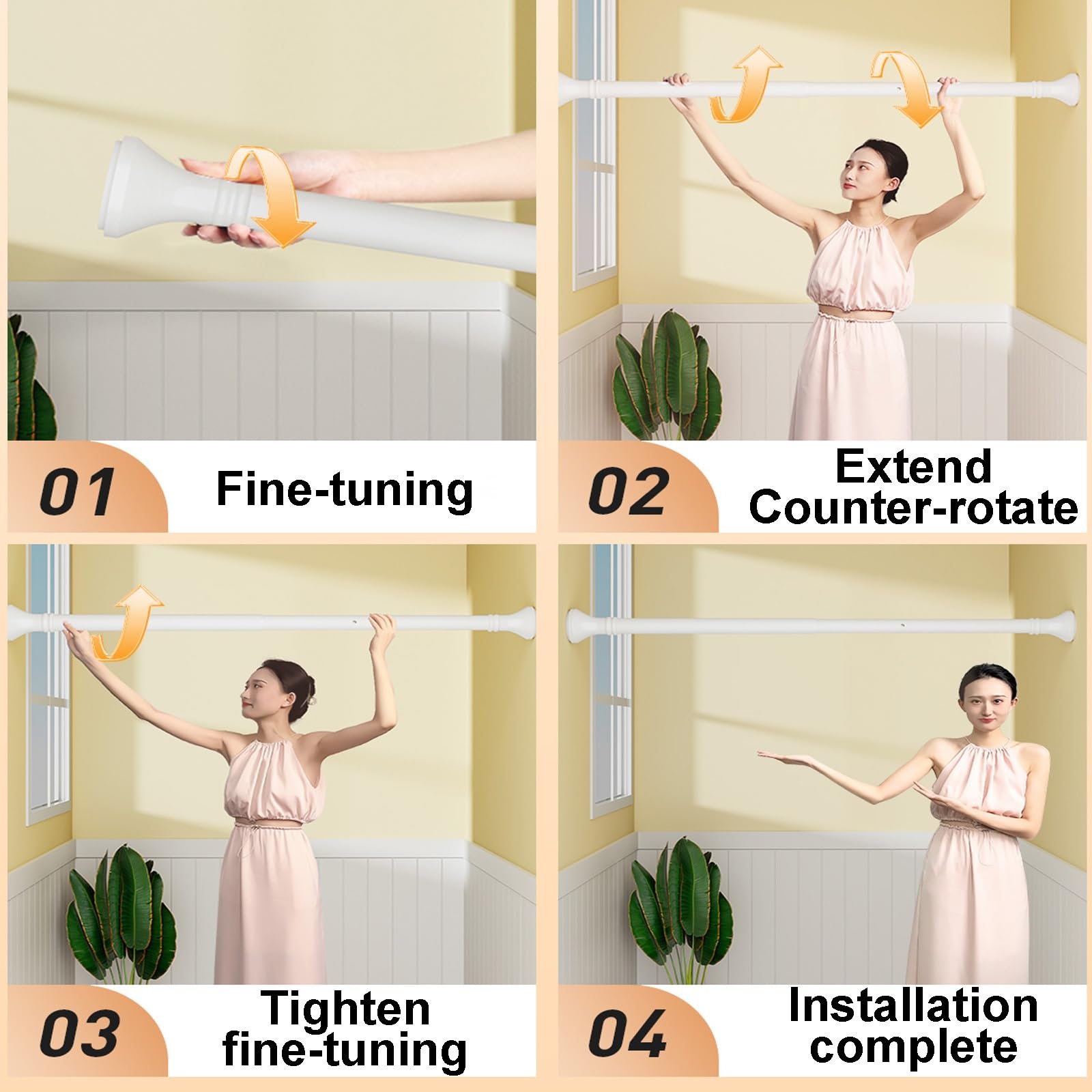 Tringle à Rideaux Extensible en Acier Inoxydable Barre de Douche sans Percage Autobloquante Fixation par Pression Poteau de Rideau pour Salle de Bain Toilette Penderie Cuisine(Noir,160-250CM)