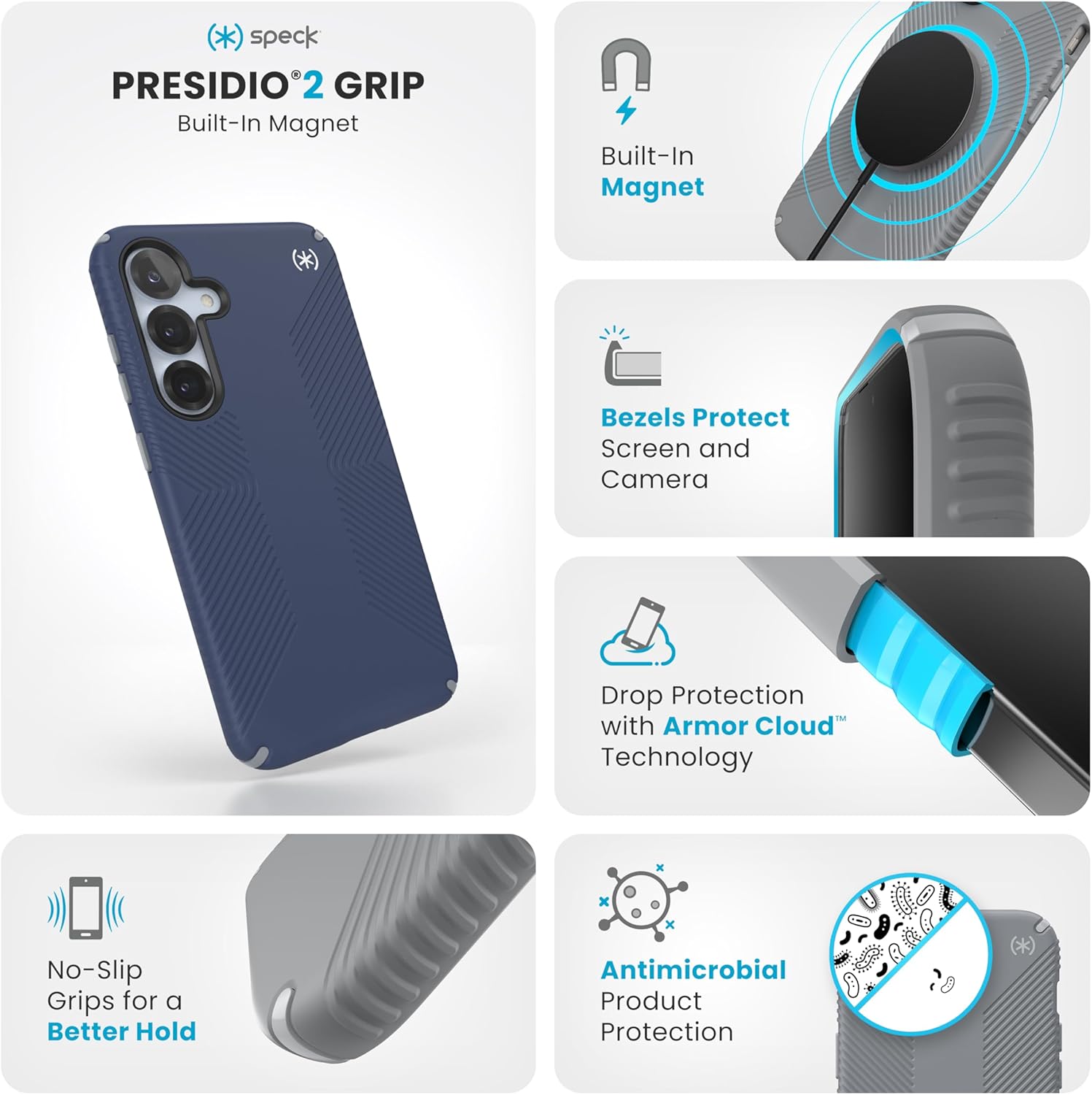 Speck Samsung Galaxy S25 Plus Case - Magnet Case, 13-Foot Drop Protection, No-Slip Grips - Samsung S25 Plus Case Magsafe - Raised Bezel and Enhanced Buttons - Presidio 2 Grip(Pack of 1)