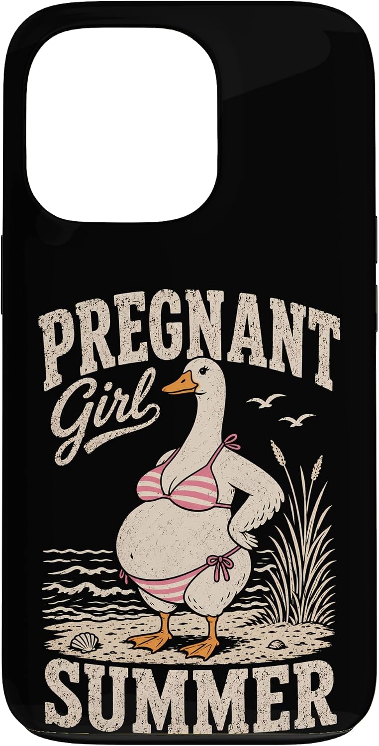 Pregnant Girl Summer Vacation Beach Funny Goose New Mom Case for iPhone 13 Pro