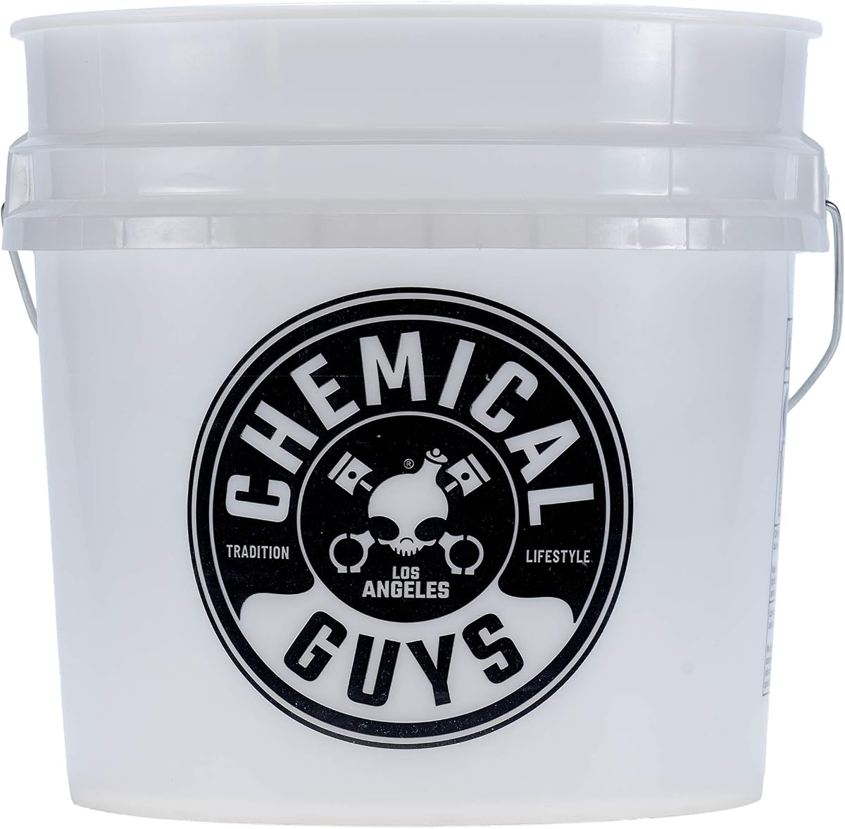 Chemical Guys, cubeta para detalles de alta resistencia con logotipo, 4,5 galones, transparente | El duradero cubo semitransparente contiene jabón, guantes y protectores de arena para un lavado seguro con dos cubos.